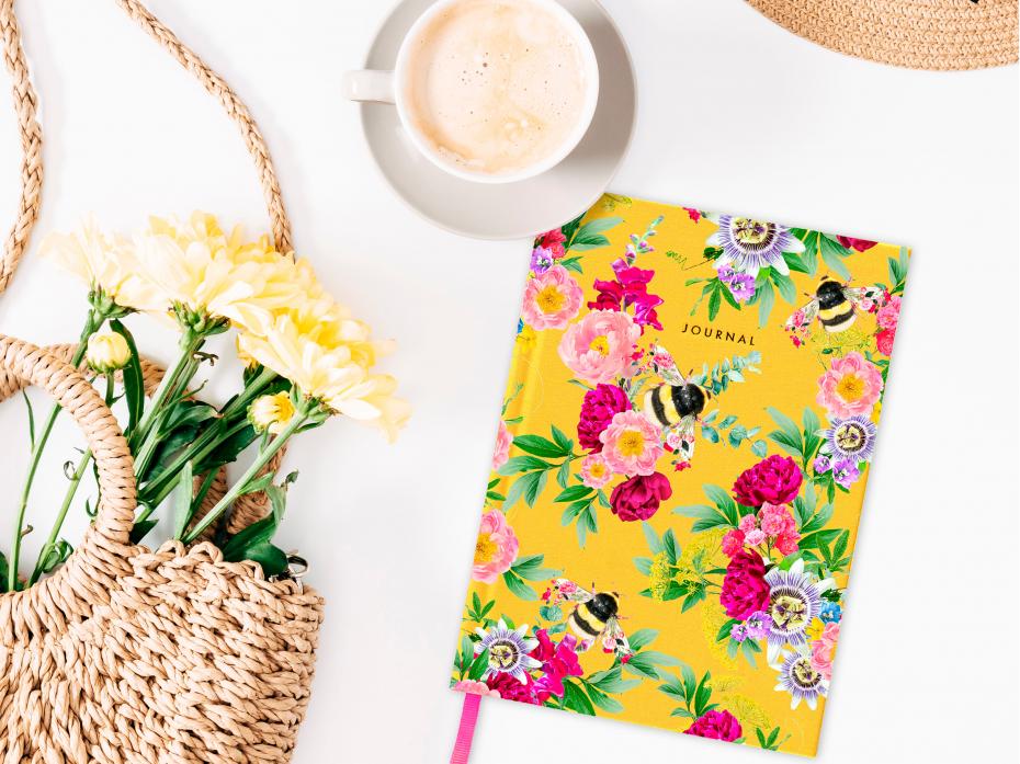 Botanical Mixed Bee Fabric covered journals by Lola Design