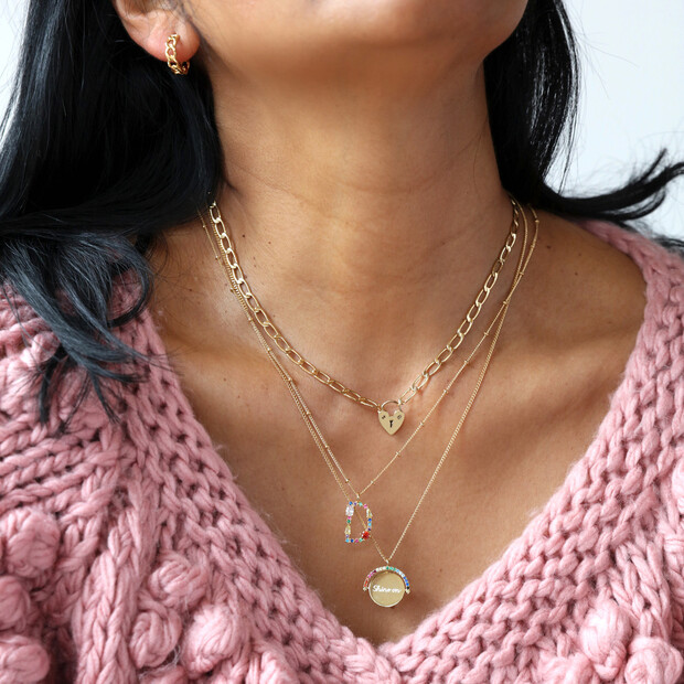 Lisa Angel Rainbow Crystal Initial Necklace in Gold