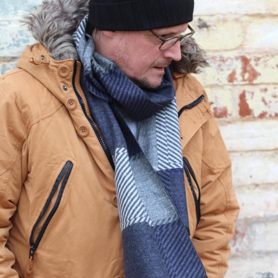 100% Viscose Blue Chevron scarf