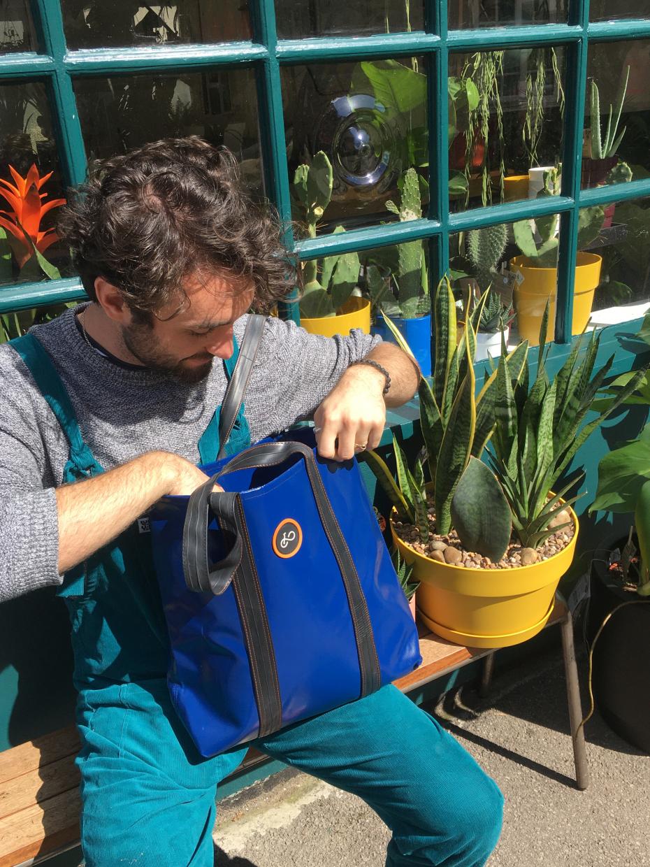 Recycled Lorry Curtain and inner tube 'Martha' Tote Bag