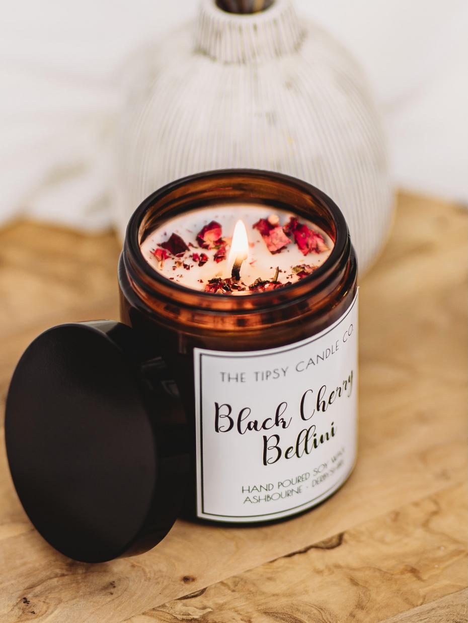 Black Cherry Bellini in Amber Glass