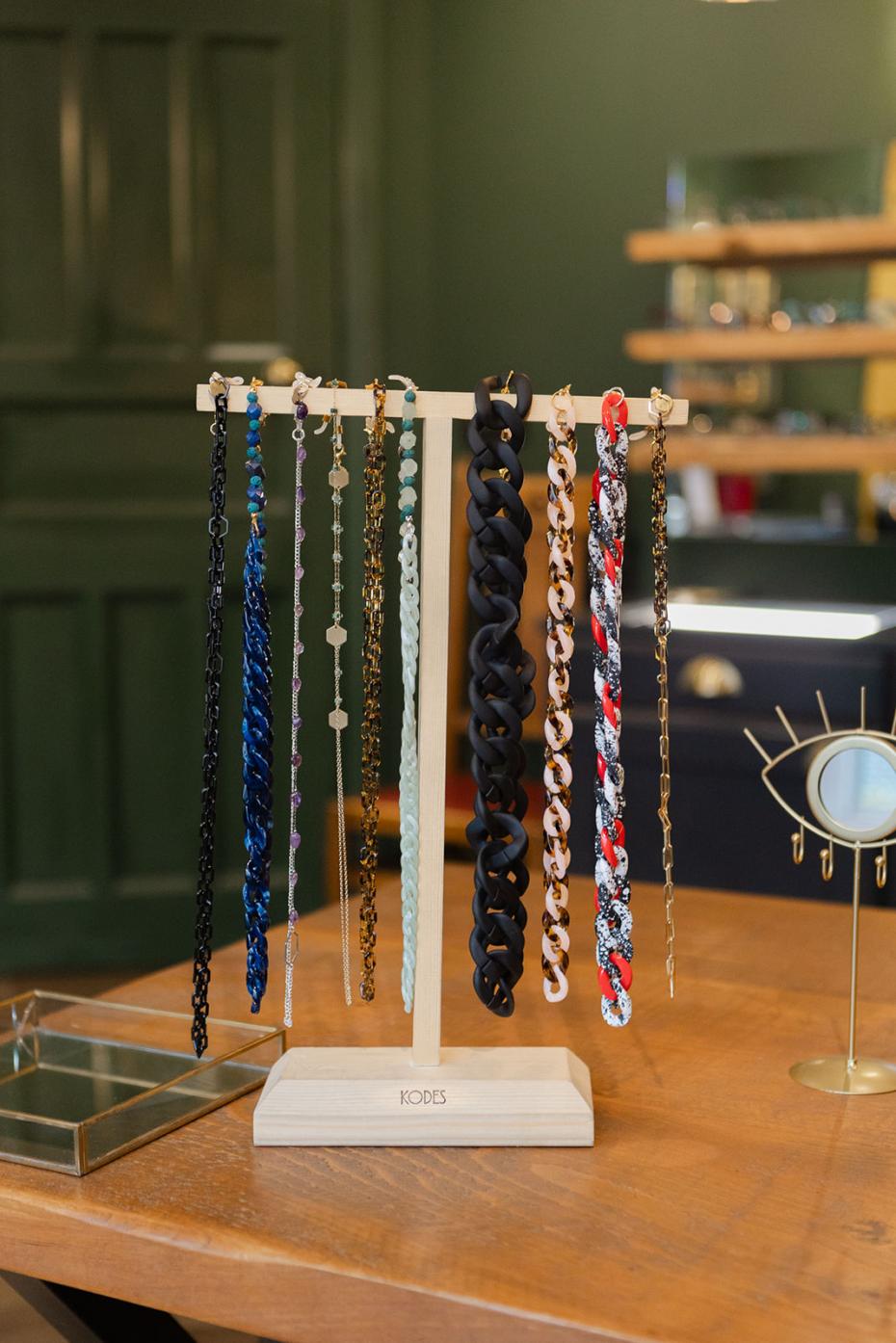 Display - glasses chains displayed on a Kodes stand in an Opticians practice