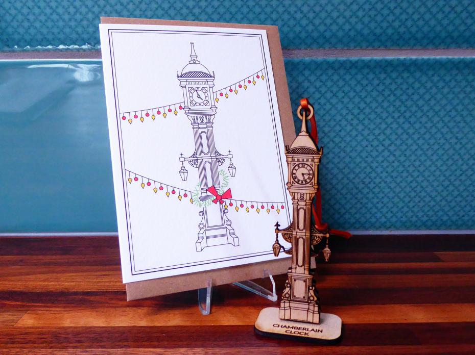 Chamberlain Clock - Jewellery Quarter - Wooden Decoration & Greeting Card