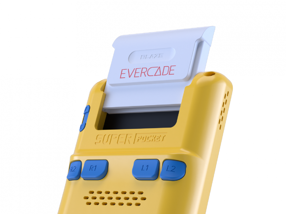 The Super Pocket's compatibility with Evercade™ cartridges being demonstrated with the rear cartridge slot