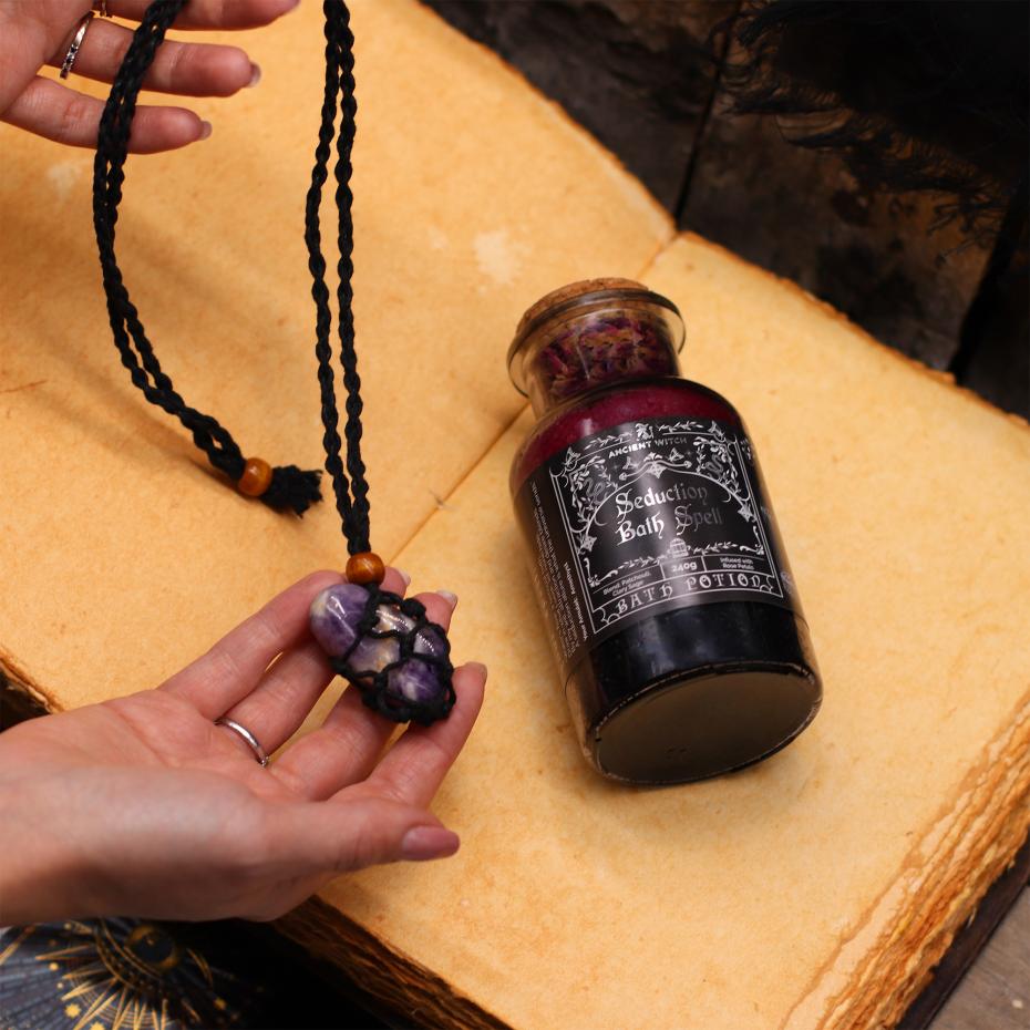 matching crystal necklace that carries the energy of the spell, giving customers a keepsake