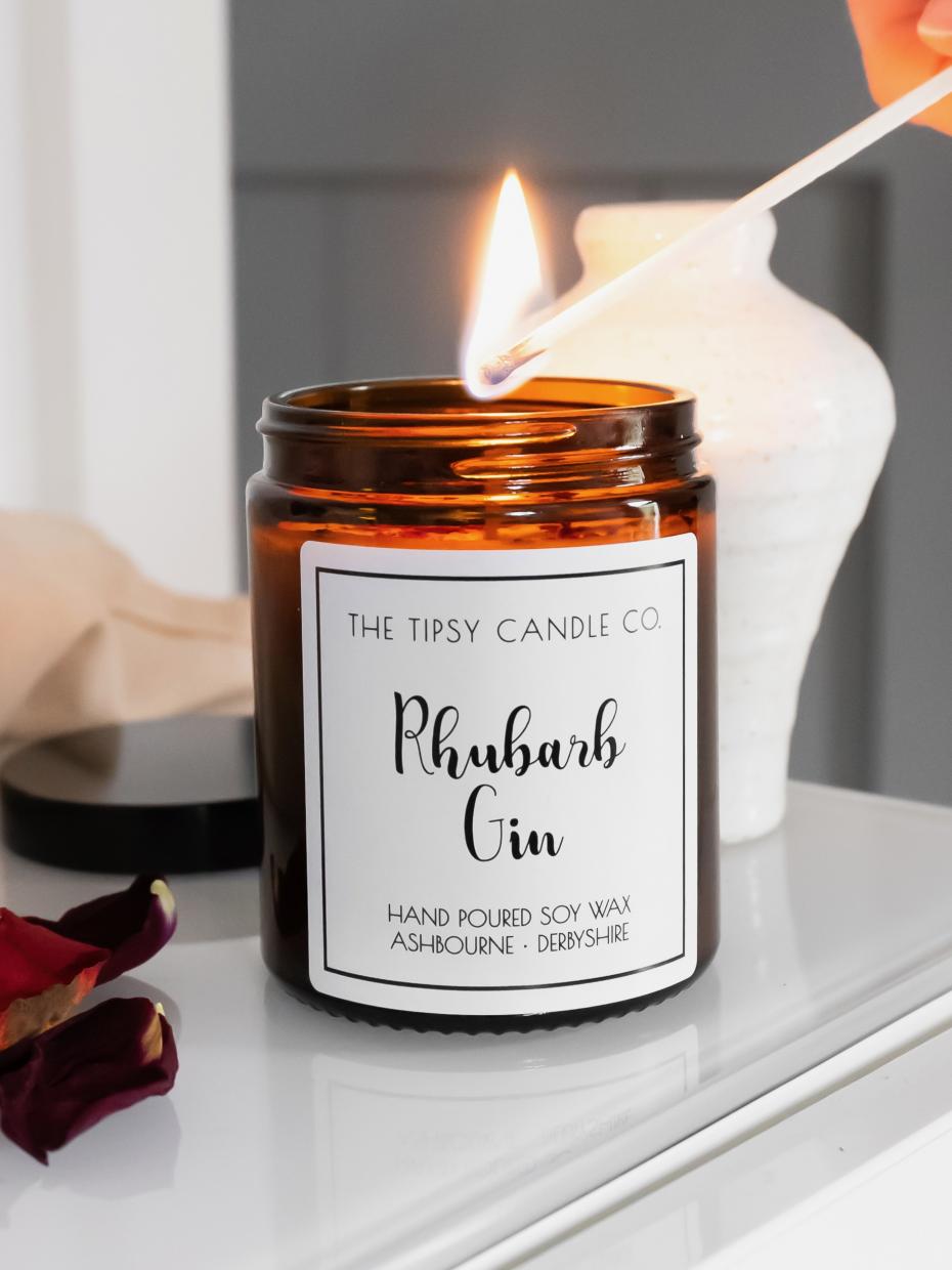Rhubarb Gin in Amber Glass
