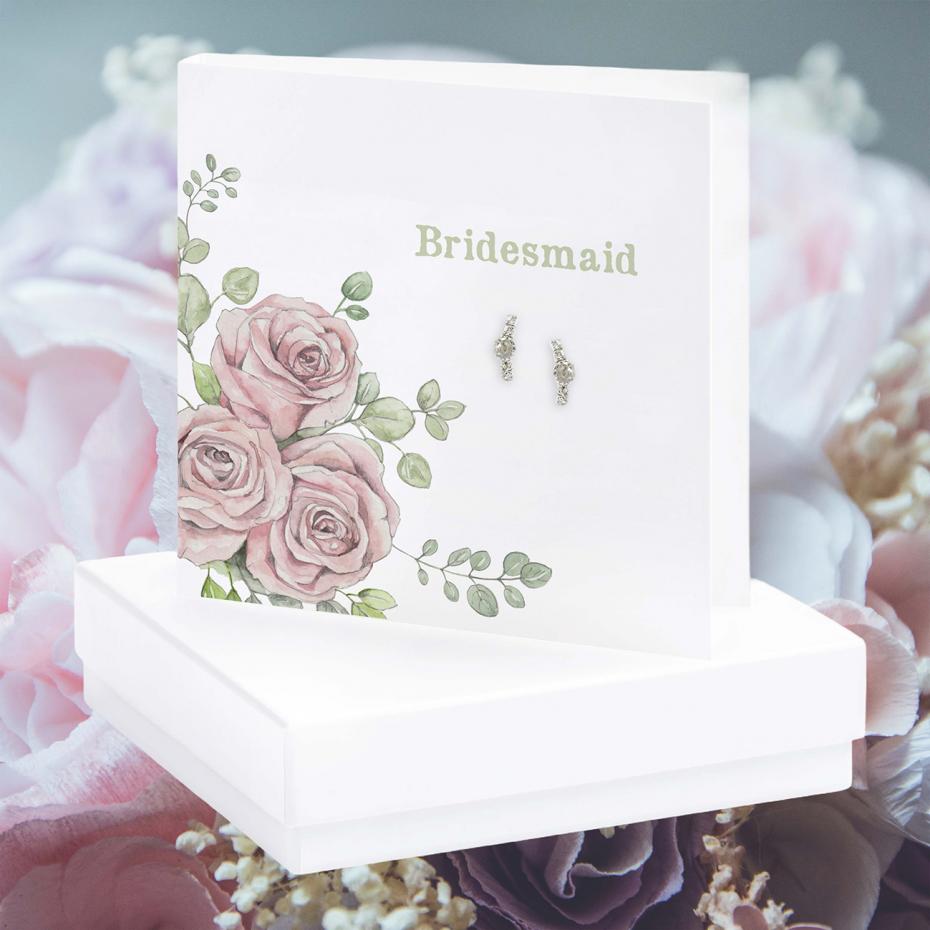 Classic Crumble Collection - Boxed Card with Silver Cubic Zirconia Drop Earrings