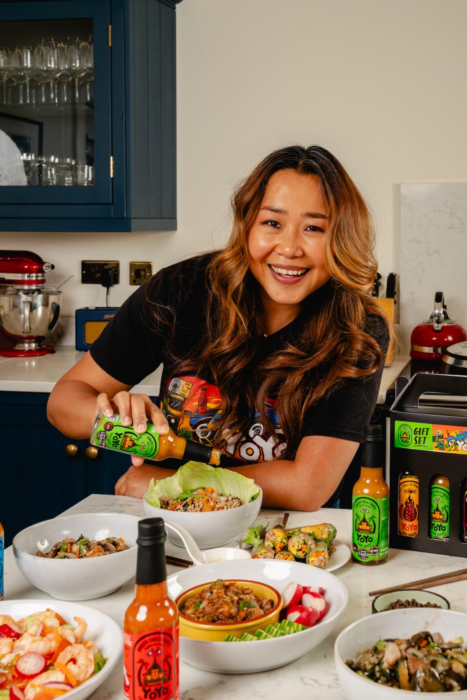 Pouring on the Ginger Chilli Sauce Sauce