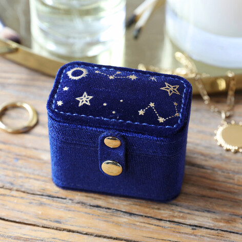 Navy Starry night printed velvet ring case Navy Starry