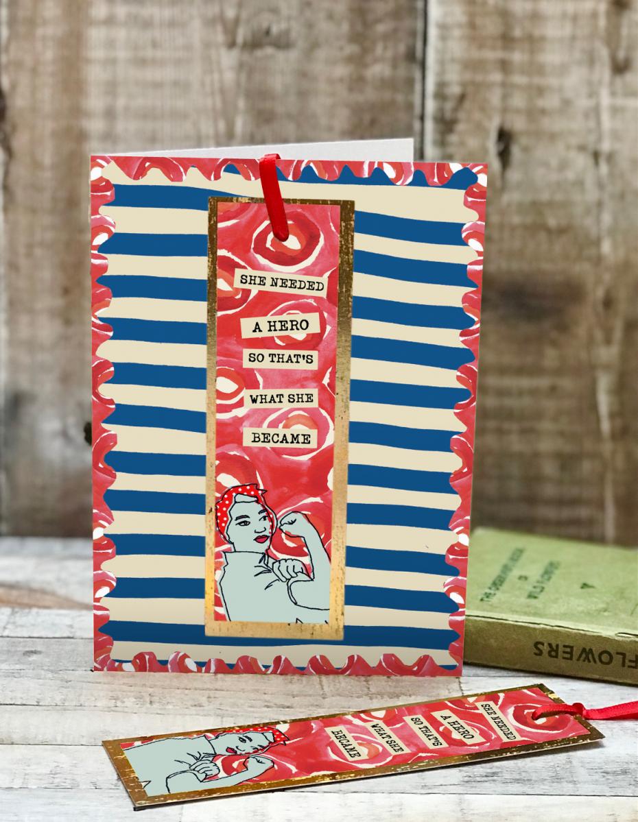 'She needed a hero' bookmark card