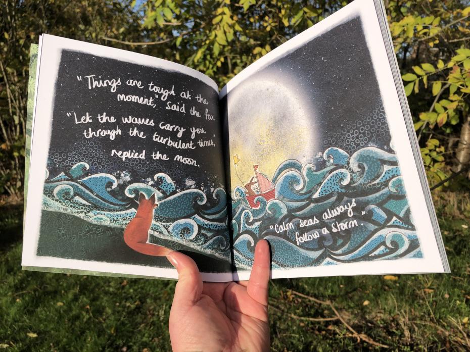 A double page spread from 'To The Moon & Back''