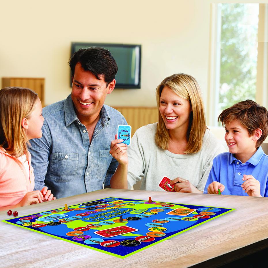 Lifestyle shot of family playing Passport to Genius World