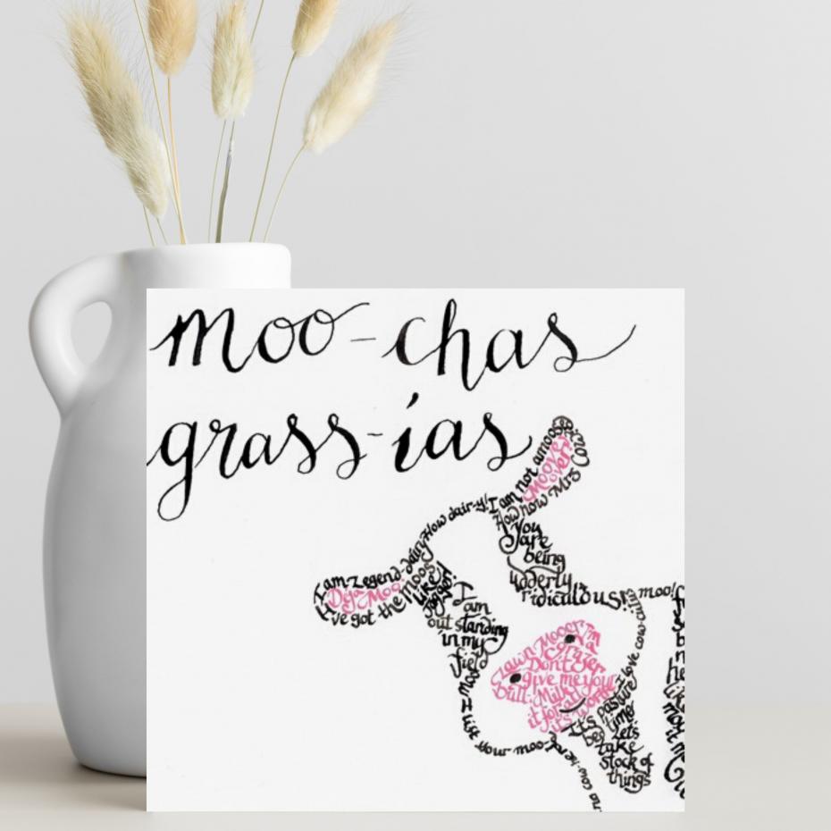 This cheeky cow card is made entirely of jokes about cows - this is a card that always gets a giggle when it is spotted in the card racks.