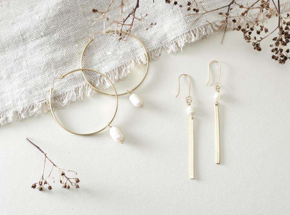 Pearl Hoop Earrings and Pearl Bar Earrings