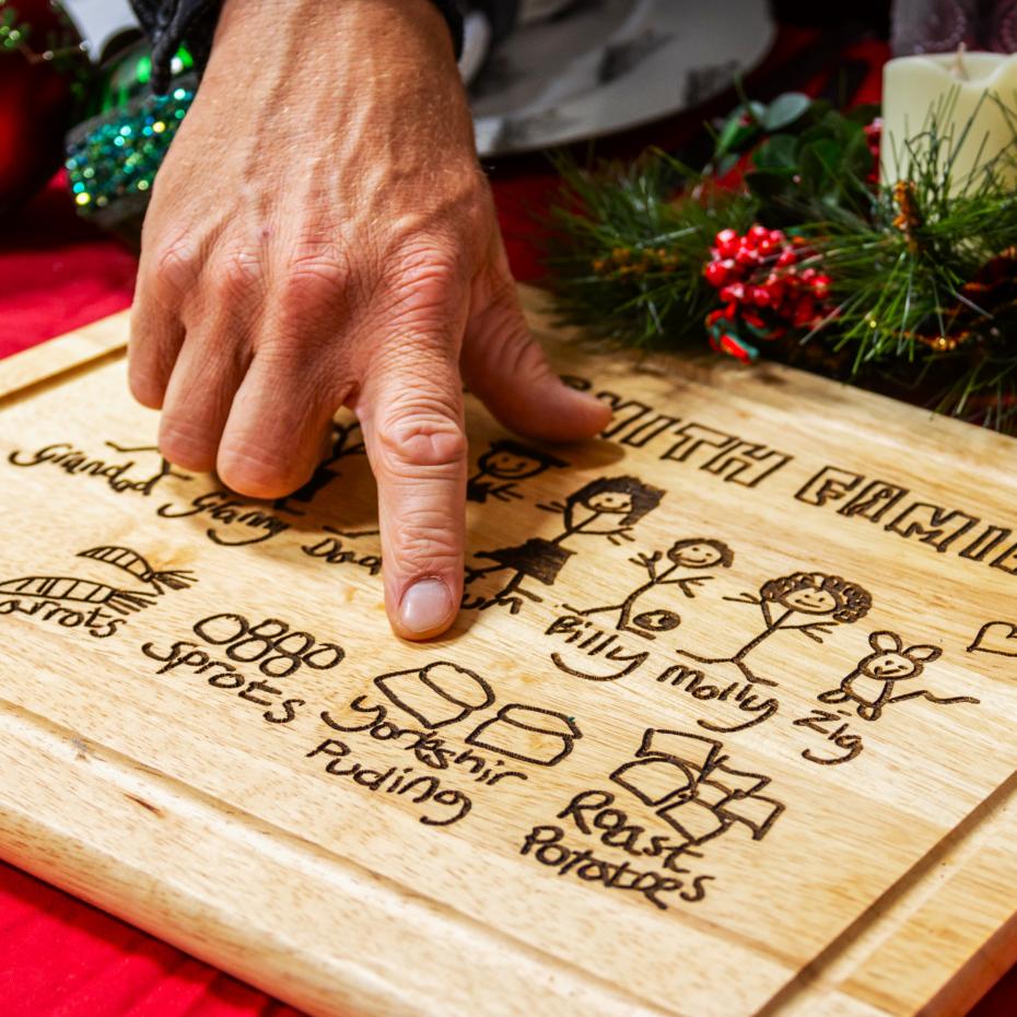 Personalised engraved chopping board with child's drawing