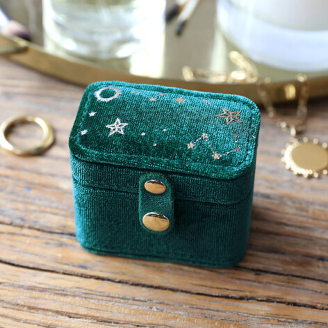 Teal Starry night printed velvet ring case Teal Starry