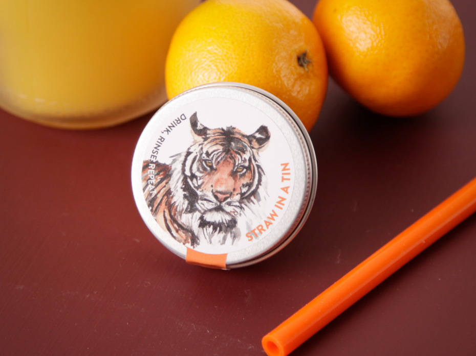 Tiger Straw in a Tin by Meg Hawkins and The Silicone Straw Co