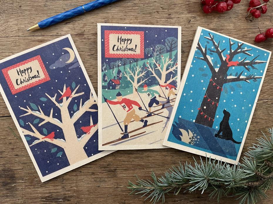 Winter wooden postcards