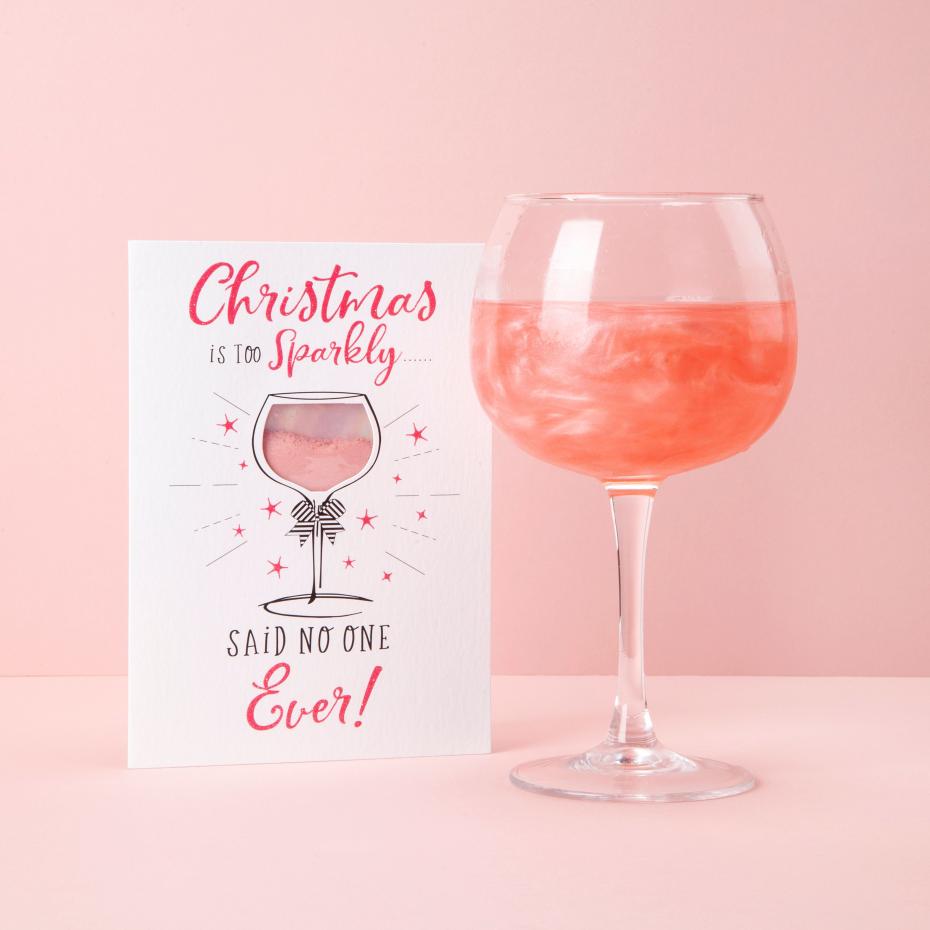 Bedazzled greetings cards containing shimmer for drinks