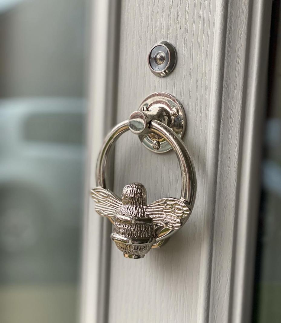 Brass Bumble Bee Ring Door Knocker - Nickel Finish