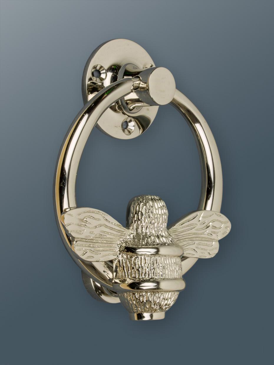 Brass Bumble Bee Ring Door Knocker - Nickel Finish