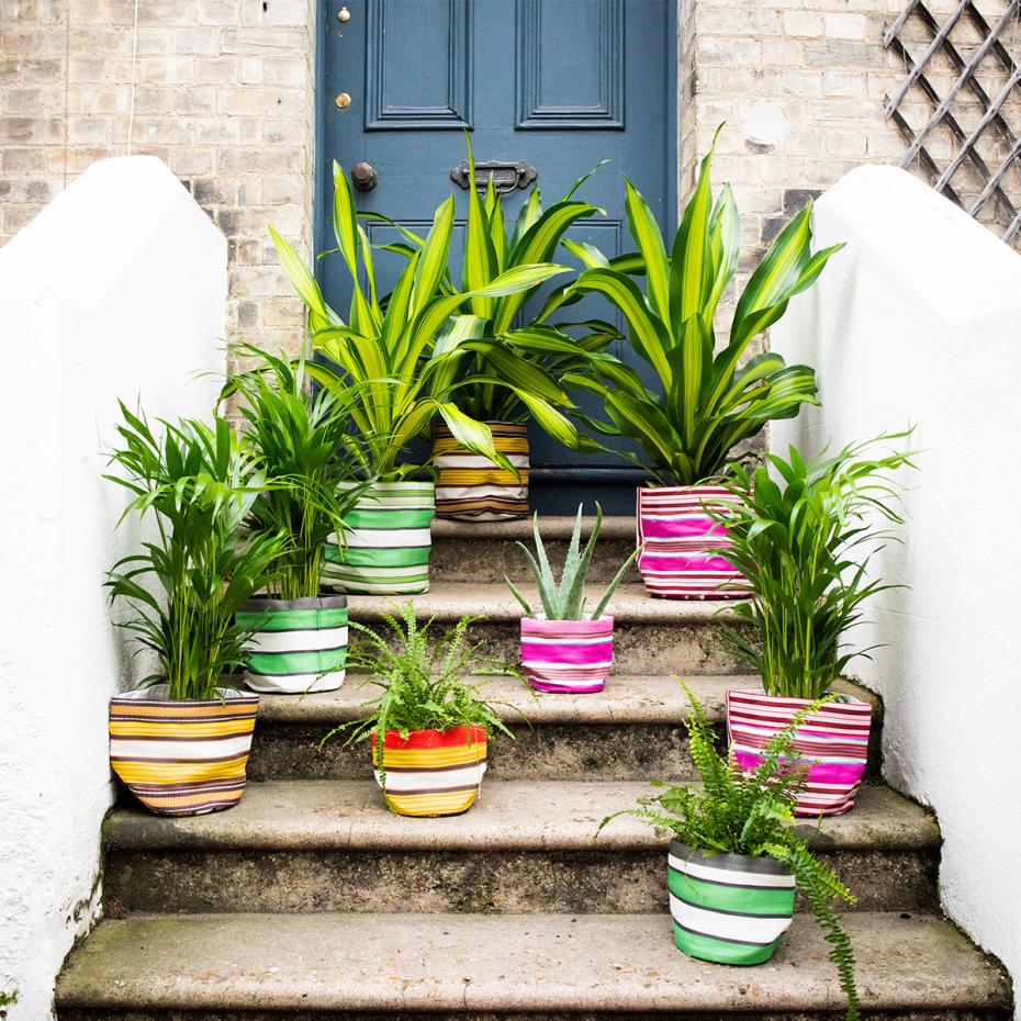 All sizes of Striped Recycled Plant Pot Covers