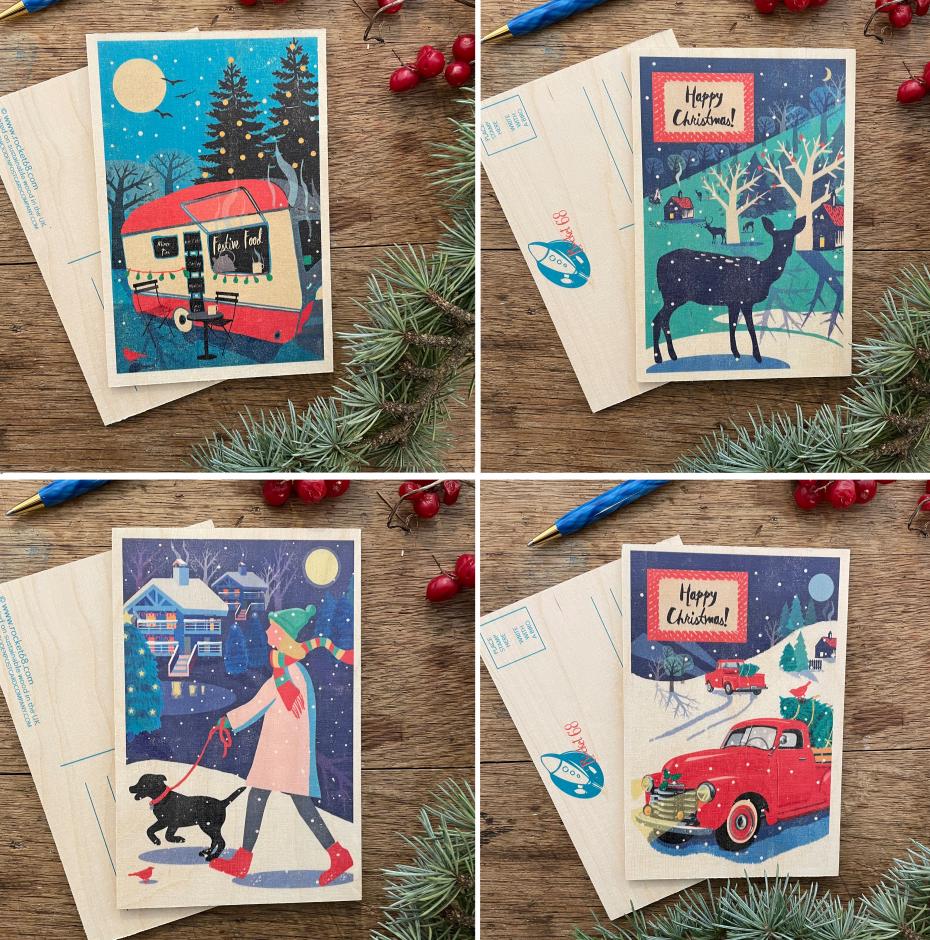 Winter wooden postcards