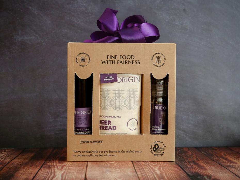 Foodie Flavours Gift set with matching coloured ribboned bow on top,.