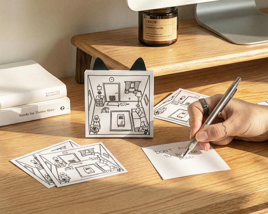 What's The Cat Up To Notes - on a desk