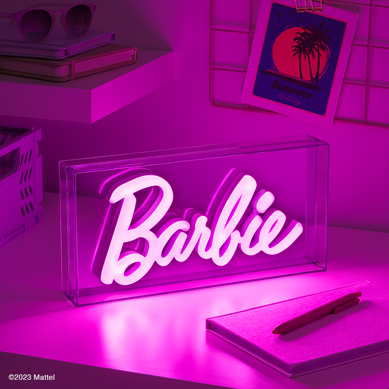 Barbie LED Neon Light lifestyle photo showing the light on with full-colour glow