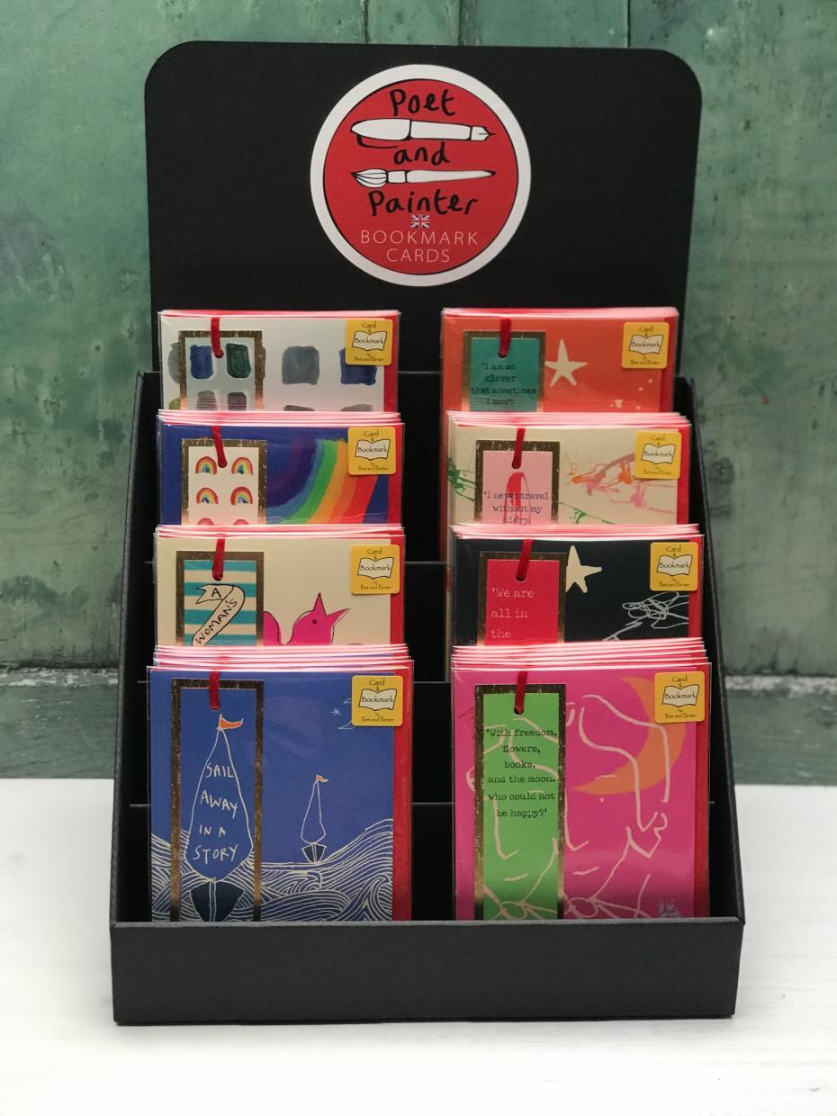 Poet and Painter bespoke Eco P.O.S for the complete range of 8  'Mark my Words!' Bookmark cards