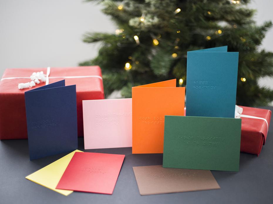 A collection of braille Christmas cards