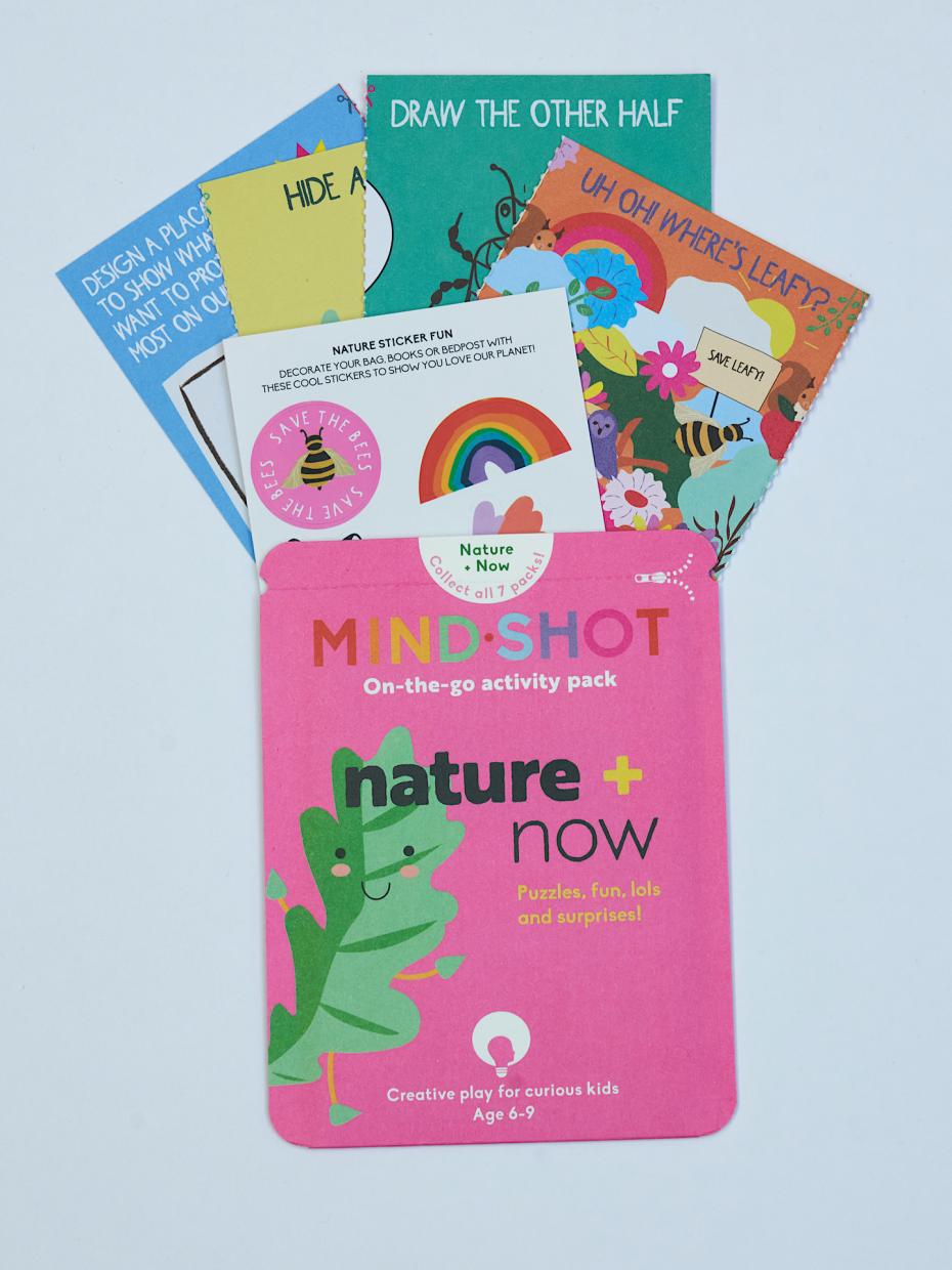 Each of MindShot’s Nature + Now activity packs contains puzzles, stickers and creative fun for children aged 6-10.