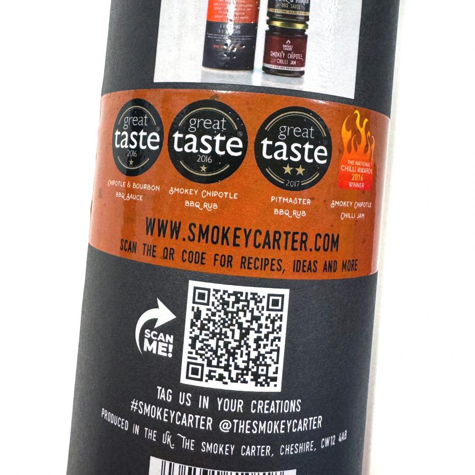 Back of Tube with image of contents and QR code linking to recipes  and ideas of how to use the contents