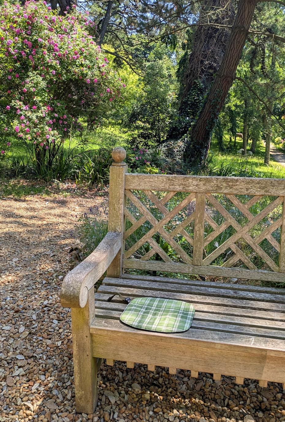Fern Tartan Pixy Perch on a bench