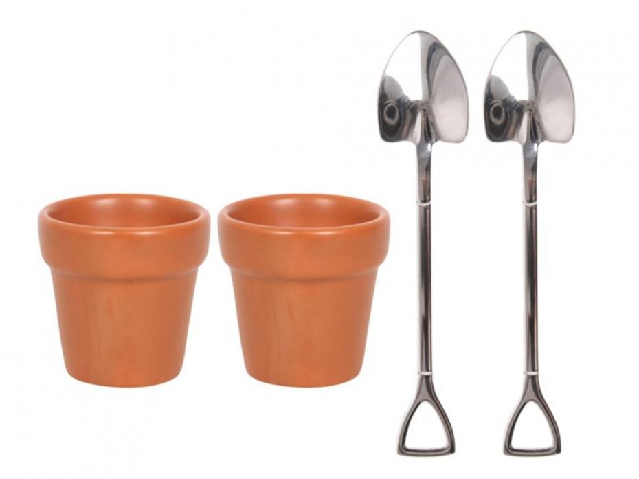 Plant Pot Egg Cups With Shovel Spoons