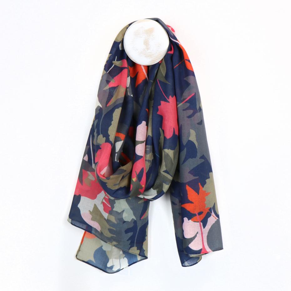 Autumn leaf print recycled polyester scarf made from Plastic bottles