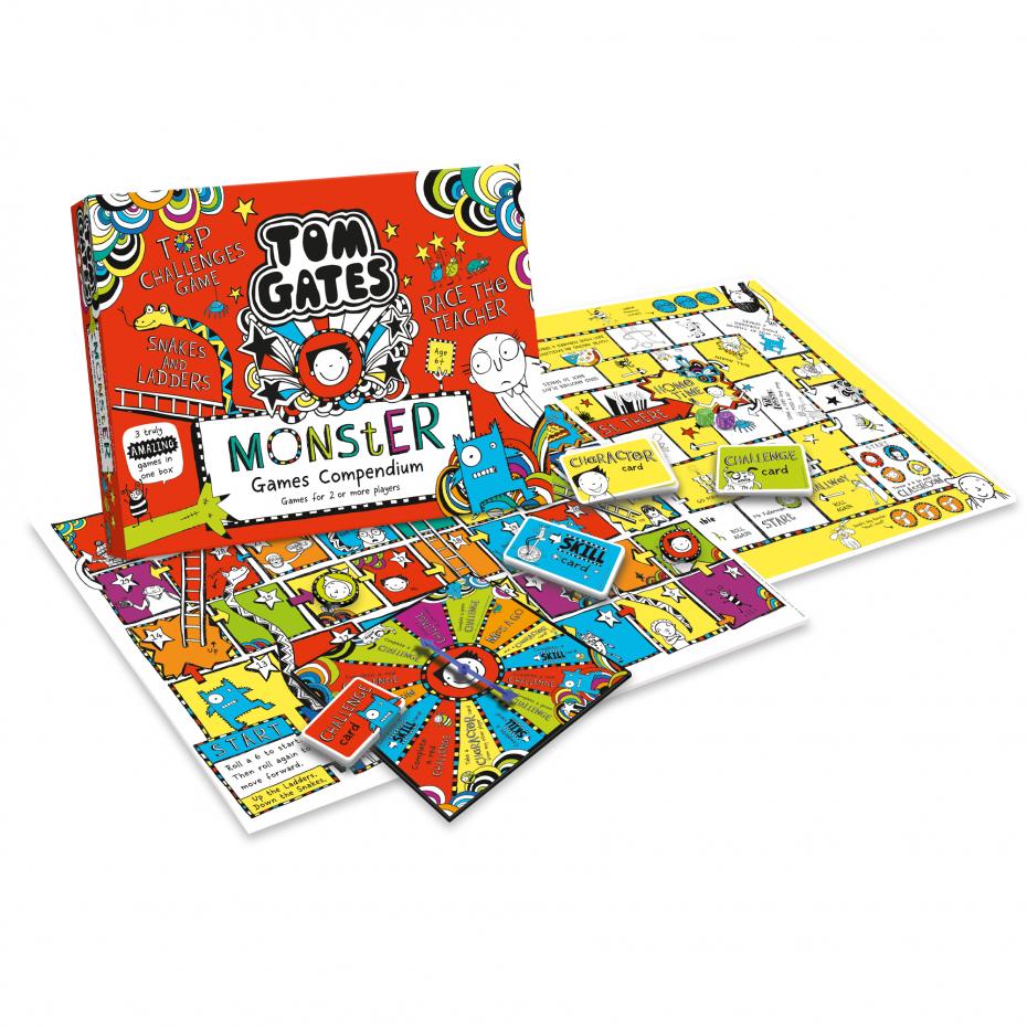 Tom Gates Games Range  -  Monster Games Compendium,  3 Tom Gates double sided Puzzles & Card Game