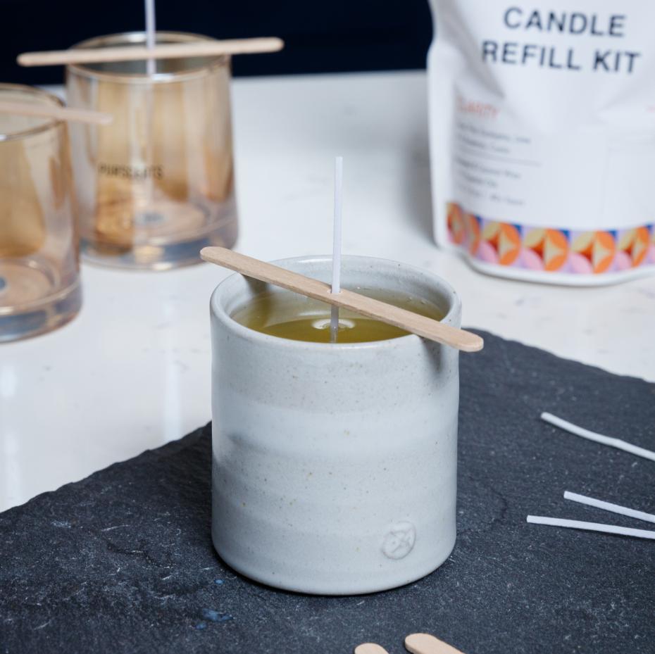 Poured Purscents candle refill in grey Boho Ceramic vessel