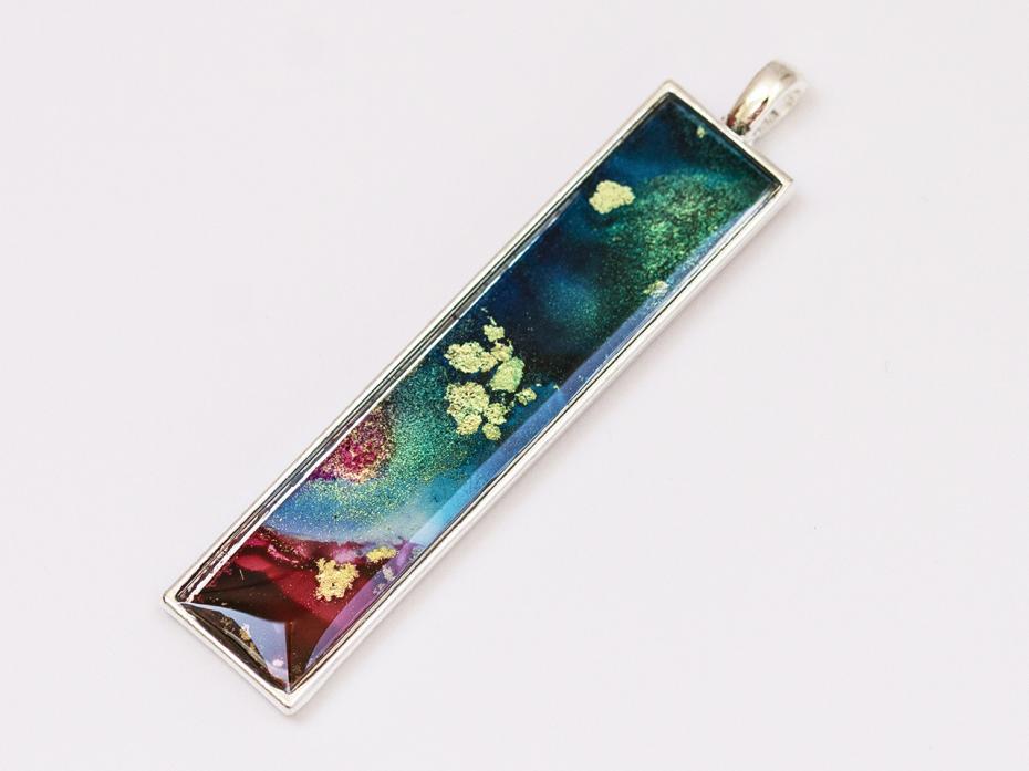 Multi Coloured Long Drop Rectangle Pendant