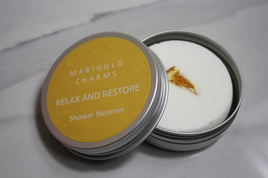 Sweet Clementine Shower Steamer with lid off