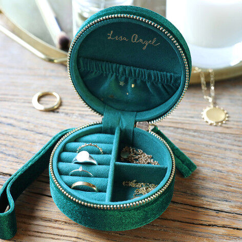 Starry Night Velvet Mini Round Jewellery Case in Teal