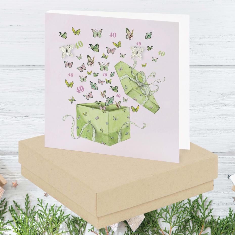 Classic Crumble Collection - Boxed Card with Silver Cubic Zirconia Butterfly  Earrings