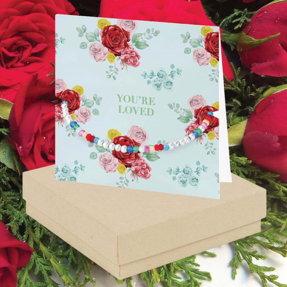 Bright Blooms Collection - Boxed Card with Silver Beaded Bracelet