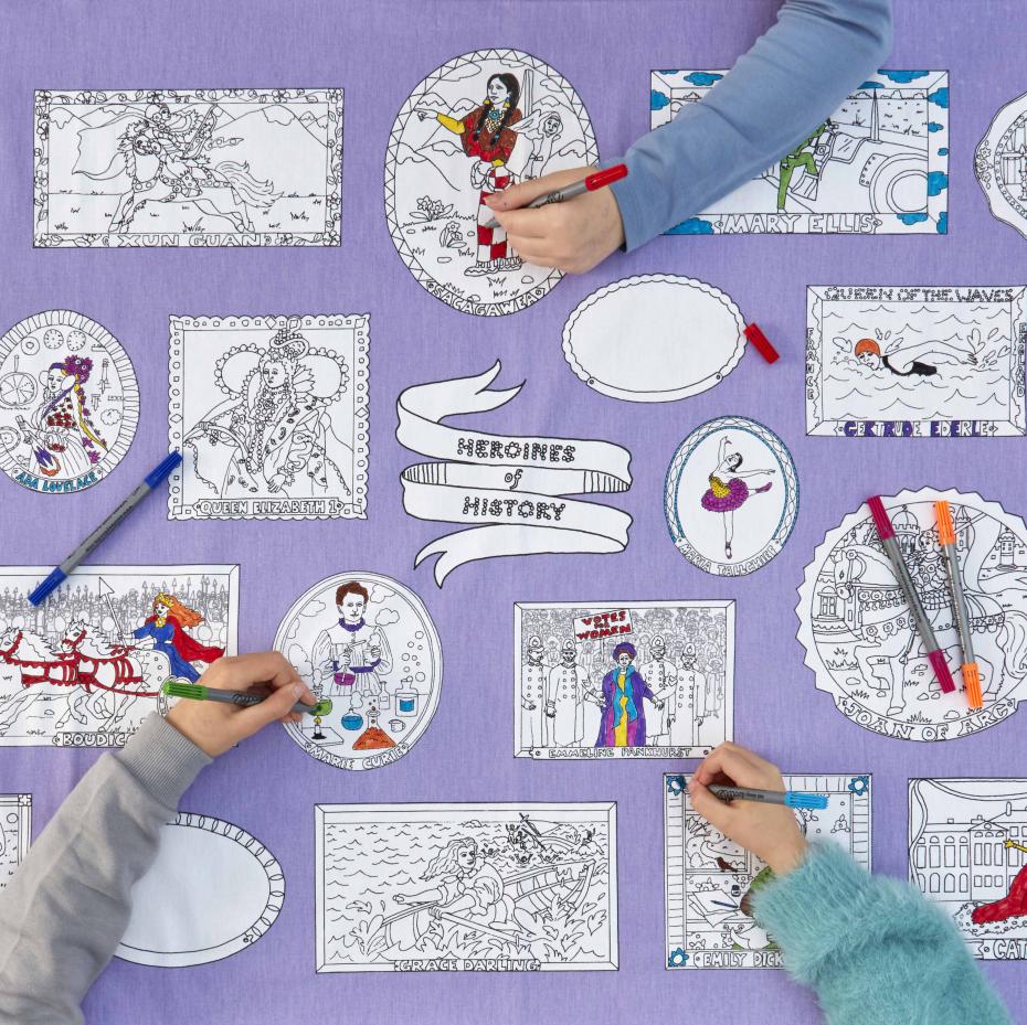 colour & learn heroines of history tablecloth