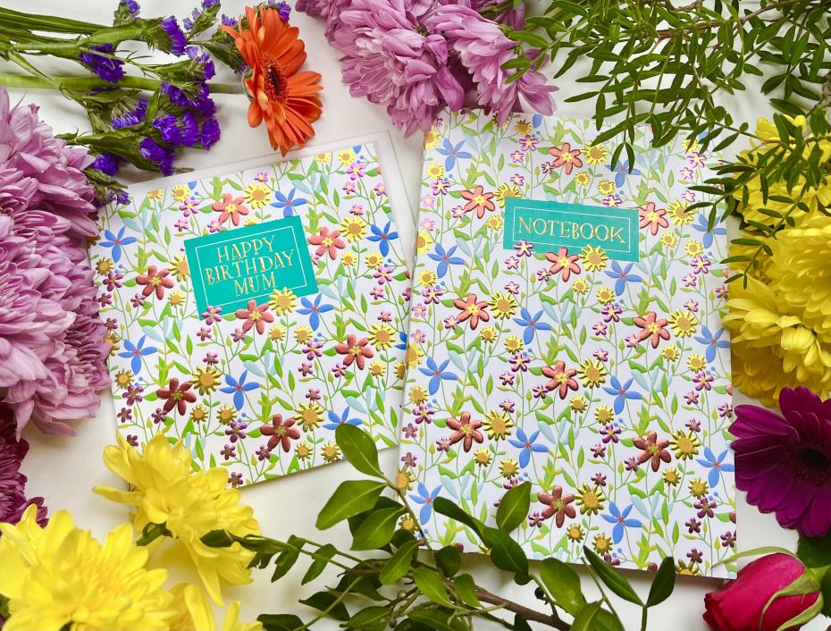 White Floral A5 Notebook & Card
