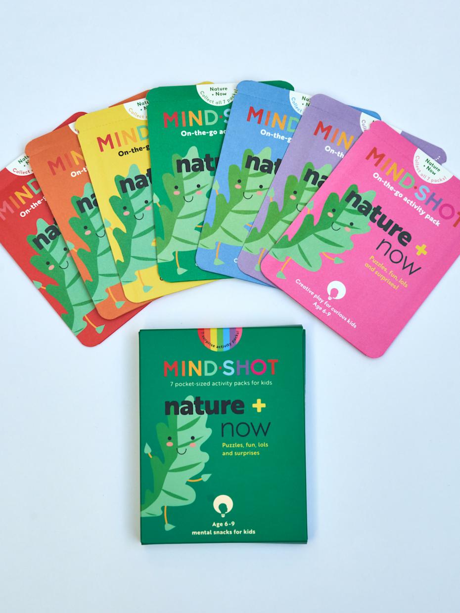 MindShot's Nature + Now gift box gives 20 minutes of screen-free fun for kids across seven pocket-sized activity packs.