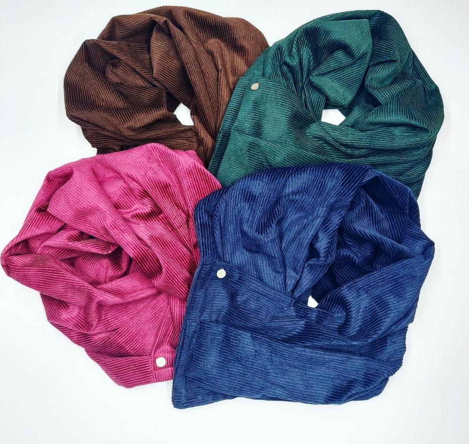 Corduroy Pocket Scarves in Conker, Navy, Wine & Forest Green