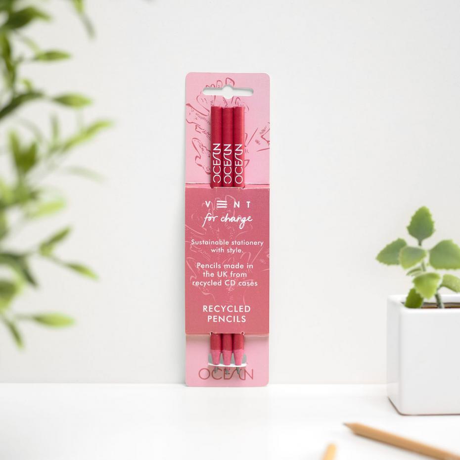 Pink Coral recycled pencil set