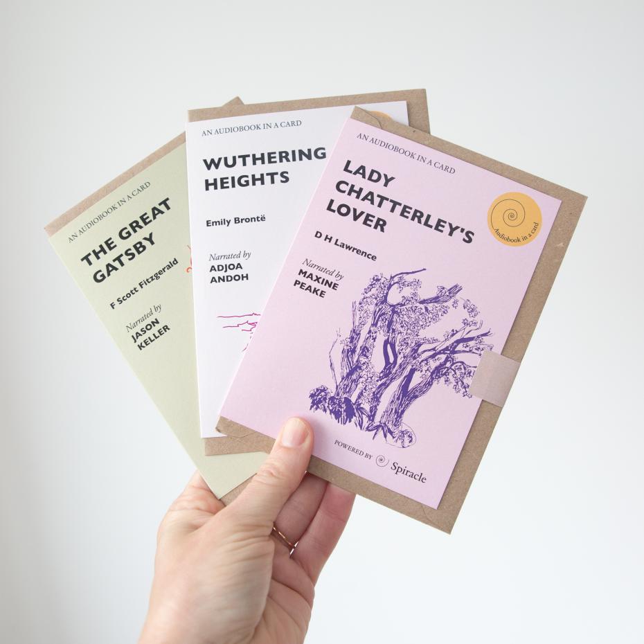 The Great Gatsby, Wuthering Heights and Lady Chatterley's Lover Audiobook in a Card Titles